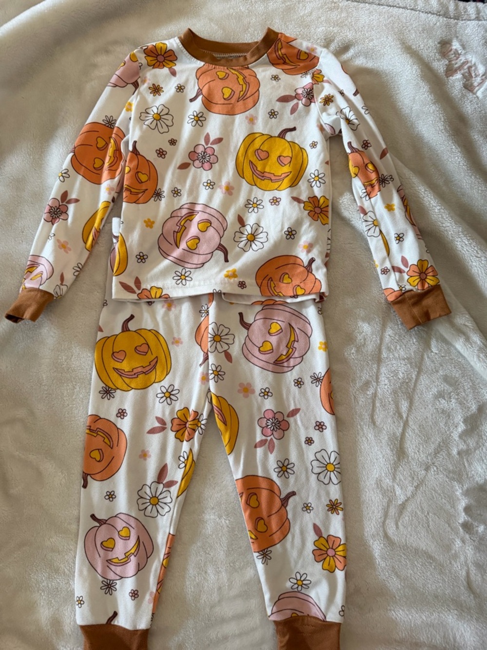 Tahari White Pumpkin & Floral PJ Set with Orange, Yellow and Pink Accents